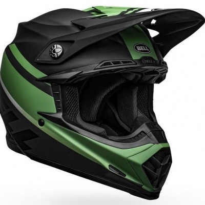 Capacete de motocross preto e verde com logótipo BELL