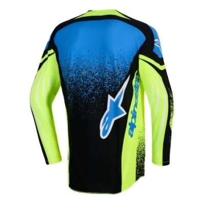 Camisola desportiva azul, preto e amarelo fluorescente com logótipos alpinestars