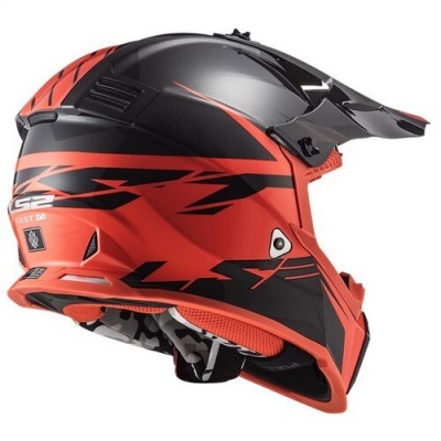 Capacete de motocross LS2 preto e vermelho com visor ajustável