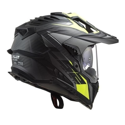 Capacete integral motociclista preto e amarelo com viseira transparente