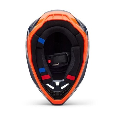 Capacete de protecção laranja e preto com interior acolchoado e correia