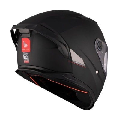 Capacete integral preto fosco com viseira transparente e etiquetas visíveis