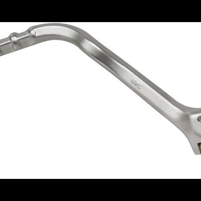 Manivela metálica prateada com pega ergonómica e ranhuras