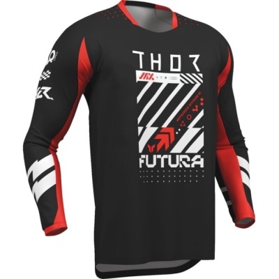 Camisola desportiva de manga comprida preta e vermelha com estampas THOR FUTURA
