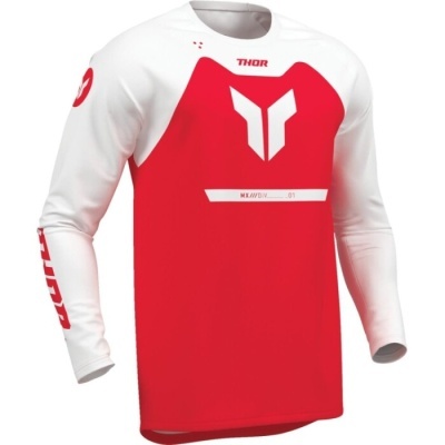 Camisola desportiva vermelha e branca THOR de manga comprida
