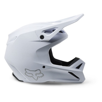 Capacete integral branco com visor ajustável e logótipo de raposa cinza