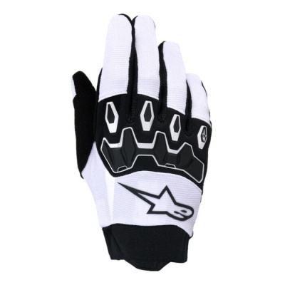 Luvas desportivas brancas e pretas com proteções rígidas e logo de estrela