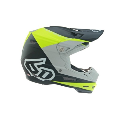 Capacete integral para motocross cinza, preto e amarelo fluorescente com logótipo 6D