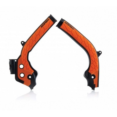 Componentes de proteção para moto em preto e laranja com texto ACERBIS