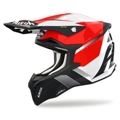 Capacete de motocross Airoh vermelho, branco e preto