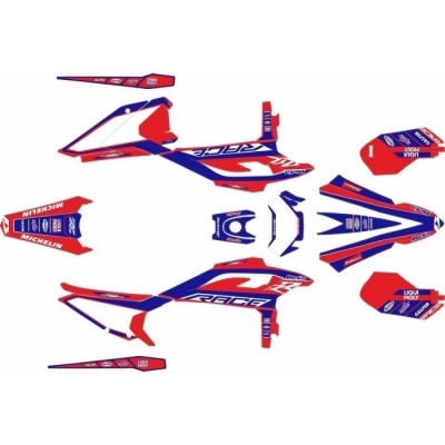 Conjunto de autocolantes para mota em azul, vermelho e branco com textos Liqui Moly e Michelin