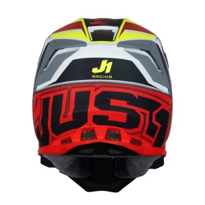 Capacete integral para motociclismo com design colorido e texto JH RACING