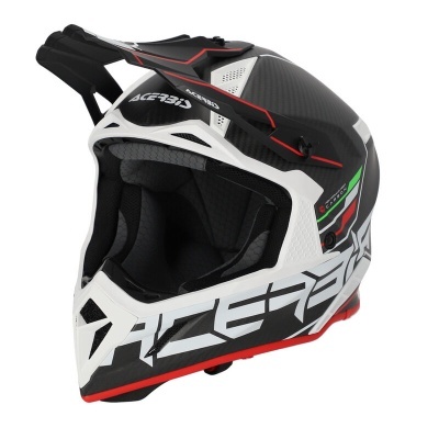 Capacete de motocross Acerbis preto, branco, vermelho e verde com visor ajustável