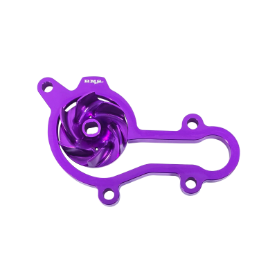 Peça metálica roxa com rotor e inscrição BMS