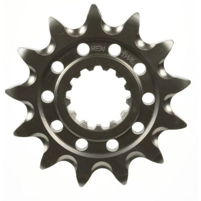 Engrenagem metálica preta com 13 dentes e furos circulares