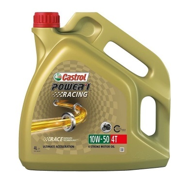 Frasco de óleo Castrol Power 1 Racing 4 litros, cor dourada, tampa vermelha