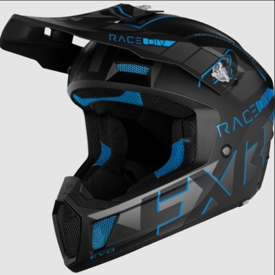 capacete integral preto e azul RACE com design estilizado