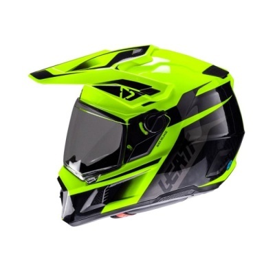 Capacete de motocross amarelo fluorescente com detalhes pretos e viseira transparente