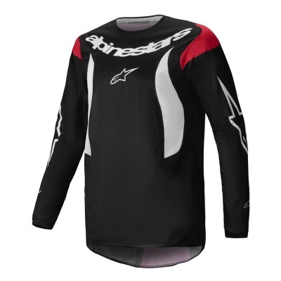 Camisola preta de manga comprida com logótipos alpinestars em branco e vermelho