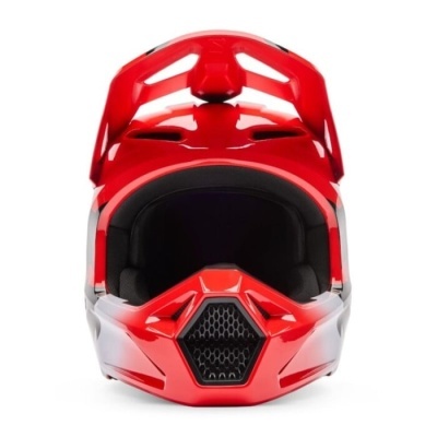 Capacete motocross vermelho com detalhes brancos e entrada de ar hexagonal