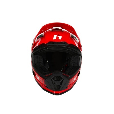 Capacete integral vermelho com detalhes pretos e número 11 branco