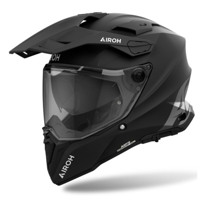 Capacete de moto integral preto fosco com viseira transparente e texto AIROH branco