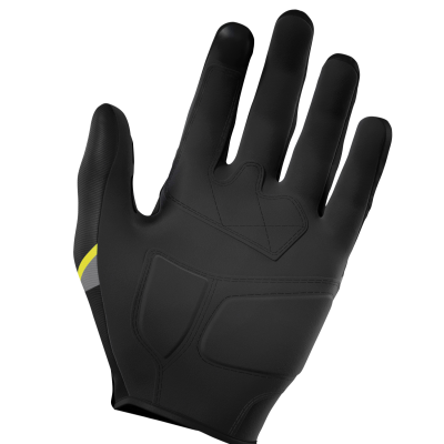 Luvas pretas de tecido técnico com detalhes cinzentos e amarelos