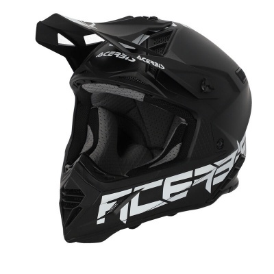 Capacete de motocross preto com texto ACERBIS em branco