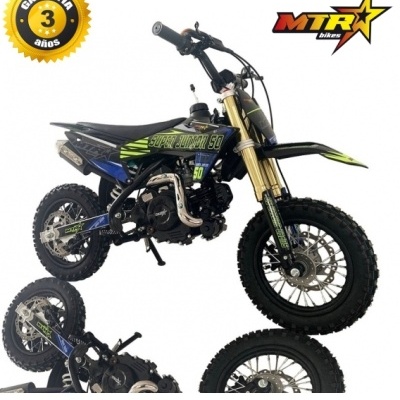 Motocross infantil preto, verde e azul com selo de garantia de 3 anos.