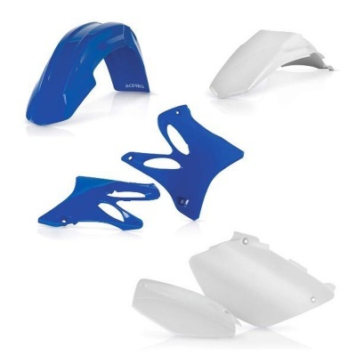 Peças plásticas para moto azul e branco com texto ACERBIS