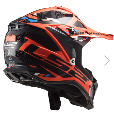 capacete de motocross LS2 preto e vermelho com padrão geométrico