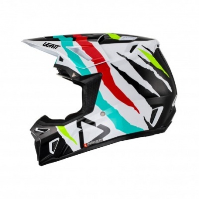 Capacete integral motocross Leatt branco, preto, vermelho, azul e amarelo