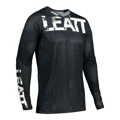 Camisola desportiva preta de manga comprida com texto branco LEATT.