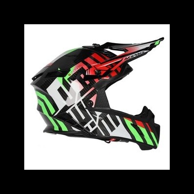 Capacete integral motocross colorido preto verde vermelho branco com texto ACERBIS