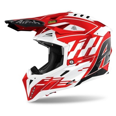 capacete motocross vermelho branco preto com texto AIRHO e selo AMS-T