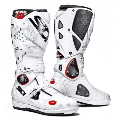 Botas de motocross brancas com detalhes a preto e vermelho