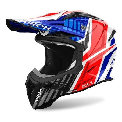 Capacete integral motocross AIROH ACE 2 azul vermelho branco preto