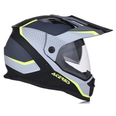 Capacete de motocross preto, cinzento e amarelo com viseira e protecção facial