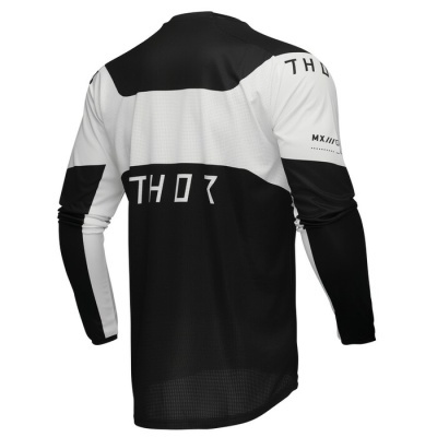 Camisola desportiva preta e branca com texto THOR