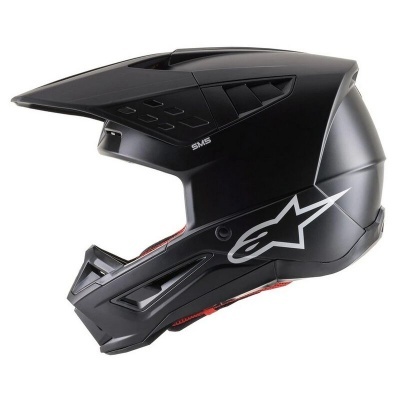 Capacete motocross preto com logo branco e viseira