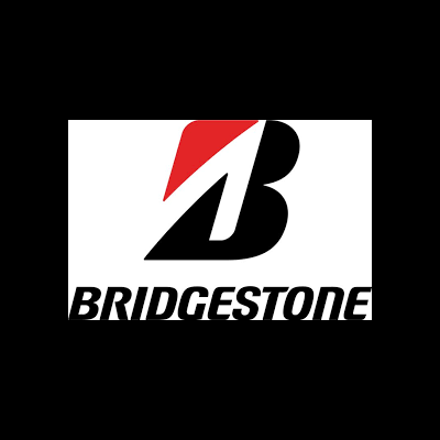Logotipo preto e vermelho da Bridgestone num fundo branco