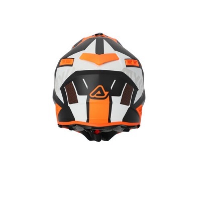 Capacete de proteção preto, branco e laranja com design geométrico