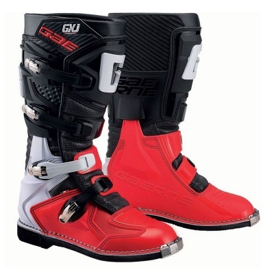 Botas de motocross GAERNE GXJ em preto, vermelho e branco com fechos metálicos