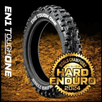 Pneu off-road preto 'THE TOUGH ONE' com selo dourado de campeonato