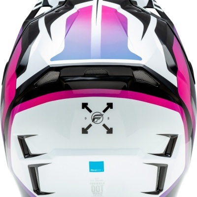 Capacete de mota integral colorido com padrão geométrico e ventilação