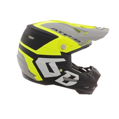 Capacete integral motocross cinza amarelo fluorescente preto com texto AT-52