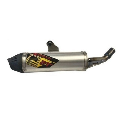 Escape de mota metálico cinzento com ponta preta e autocolante RACEPRO 3T