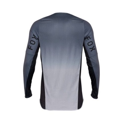 Camisola desportiva de manga comprida cinza a preto com texto FOX nas mangas