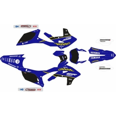 Conjunto de autocolantes azuis e pretos para mota com texto Yamaha e Chaparral