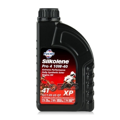 Frasco preto de óleo para motor Silkolene Pro 4 10W-40 com rótulo vermelho